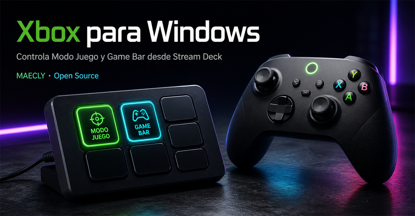 Composición visual del plugin Xbox para Windows con un controlador y un panel de teclas